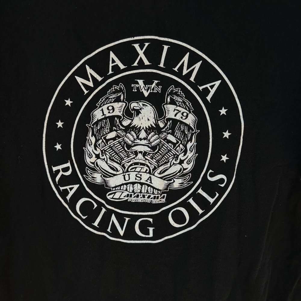 Maxima Racing Oils Twin V 1979 USA Racing Oils Black T-Shirt Size L